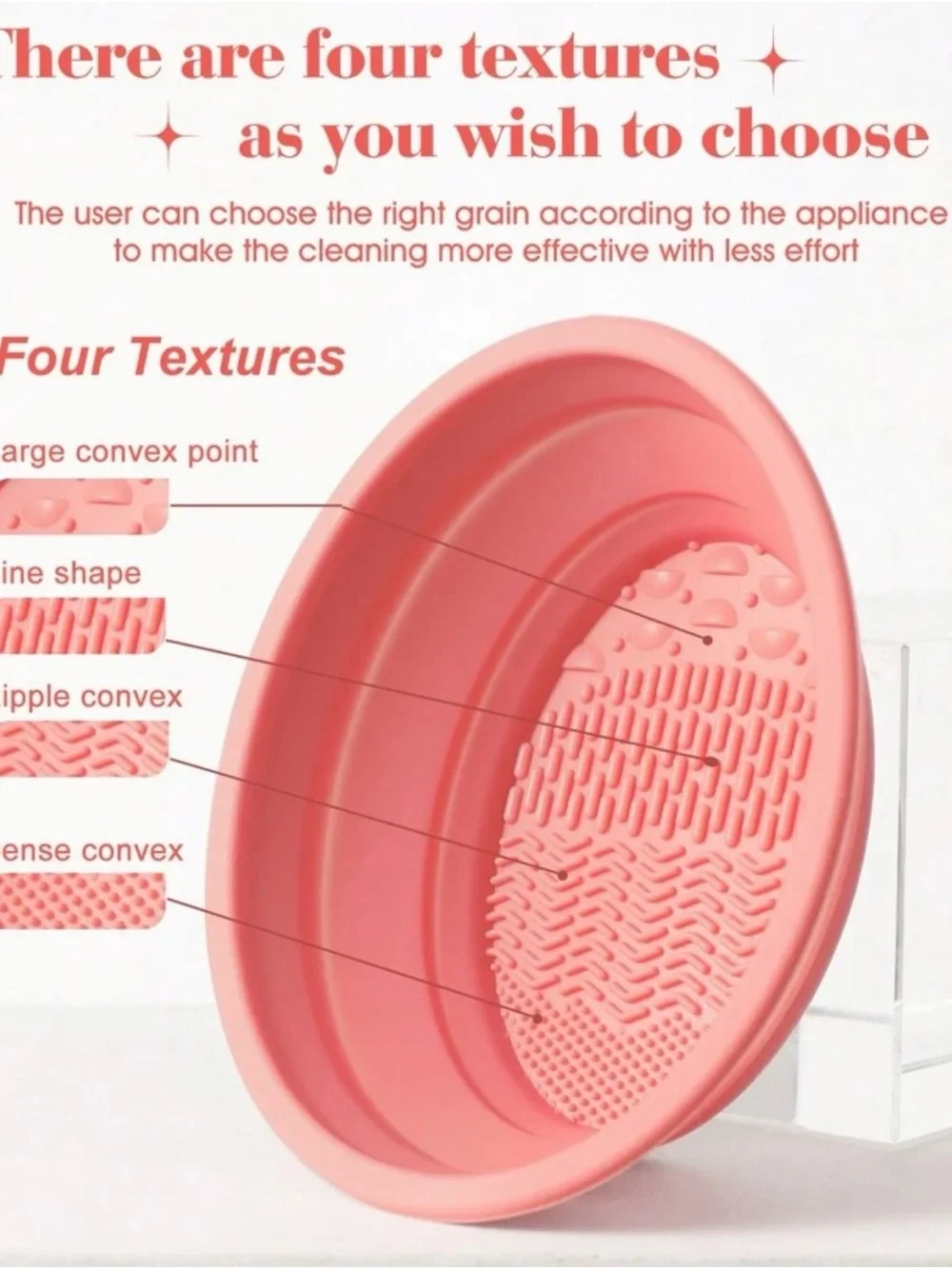 Pink Silicone Oval Makeup Brush Cleaning Pad, Folding Design, Multiple Textures